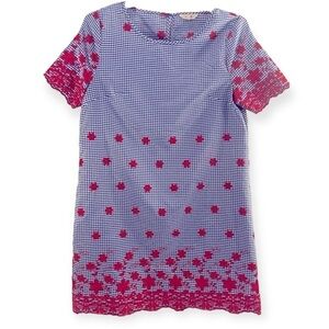 entro Blue Gingham Dress with Pink Floral Accents